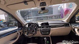 Hot Girlfriend Fingers Pussy to Squirting Orgasm Alone in Car Parking