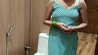 indian bhabhi showers then deepthroats under steamy bathroom spray!
