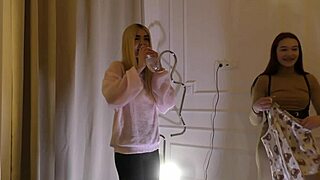 Hot Skinny Girl Reunites with Lesbian Girlfriend for No-Panties Fake Porn Shoot