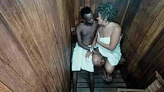 BBW Brazilian milf unleashes orgasm in steamy public sauna