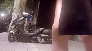 shemale ting xuan teases with butt plug on public walk then strokes