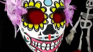 halloween latina slut la catrina squirts wildly from dildo pussy pounding