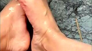 Huge giantess milf feet drip cum ready to stomp your slave cock