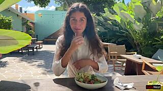 i begged my friend to cum on my face at cafe... ate food with sperm public cumwalk!!