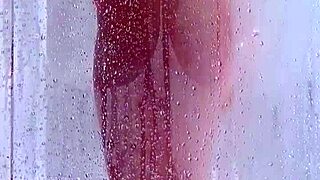 asian teen's big ass and tits bounce in explicit shaved pussy shower