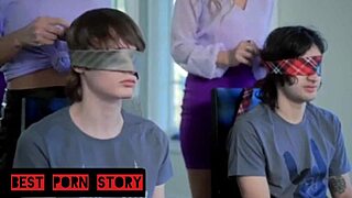 stepmom's blindfold surprise for stepson turns into wild group fuck