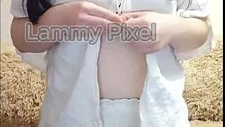 Horny Brunette Lammy Pixel Strips And Wiggles Her Gorgeous Big Ass