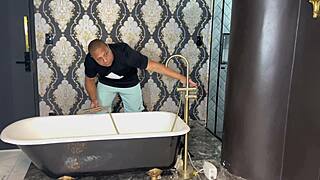 brazilian wife seduces plumber chokes on his huge cock and screams while cuck hubby watches