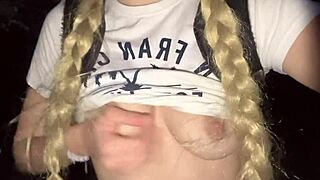 lost in jungle touching my pink pussy and natural tits out there?