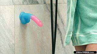 charlotte sins shower dildo fucks hard until roommate catches her mid-thrust