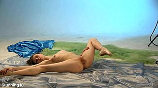 sexy teen ballerina annett strips nude in bedroom teasing her skinny long-haired body seductively