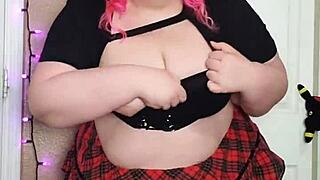 Hairy BBW Spreads Legs No Panties Under Skirt