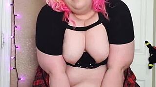 Hairy BBW Spreads Legs No Panties Under Skirt