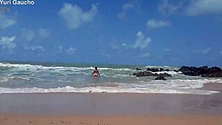 blonde big tits wife flashes pussy and ass public at nudist beach for horny crowds