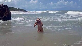 blonde big tits wife flashes pussy and ass public at nudist beach for horny crowds