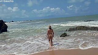 blonde big tits wife flashes pussy and ass public at nudist beach for horny crowds