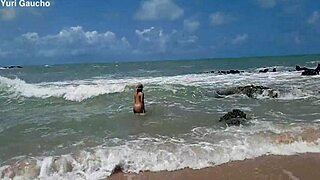 blonde big tits wife flashes pussy and ass public at nudist beach for horny crowds