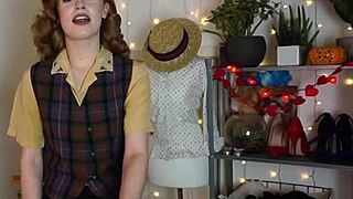 glamorous redhead cums hard shaking with black vibrator on small tits!!