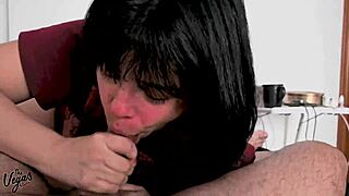 Chubby latina bimbo wife deepthroats balls licks homemade pov cum in mouth swallow with curvy brunette friend