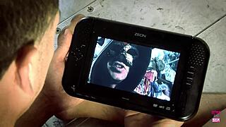 flaming hot babes bound in truck heels lick each other while guy fucks group