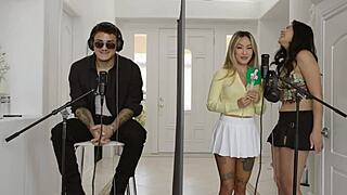 hot victor ray linda lan scarlett alexis ffm threeway cowgirl blowjobs sofa