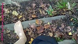 little nylon forest walk flashing pantyhose outdoors 😉