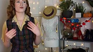 glamorous redhead cums hard shaking with black vibrator on small tits!!