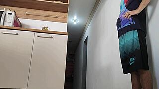 Risky kitchen fuck while hubby showers—friend's huge cock gets hard and slides right in bareback