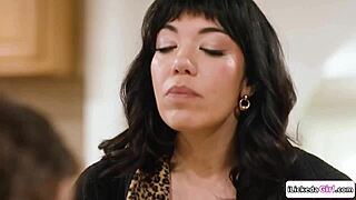 big tits stepmom straps on to fuck her virgin stepdaughter hard!