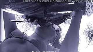 Bluee heads outdoors for a deepthroat blowjob on that monster cock with cumshot