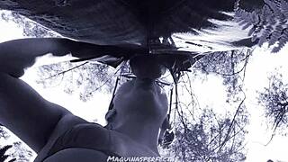 Bluee heads outdoors for a deepthroat blowjob on that monster cock with cumshot