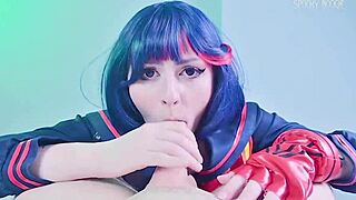 sexy cosplayer deepthroats huge cock till cumshot explosion