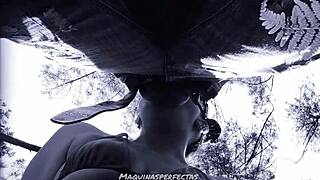Bluee heads outdoors for a deepthroat blowjob on that monster cock with cumshot
