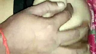 Indian bhabhi's huge natural tits bounce as husband licks her big ass in bedroom close-up