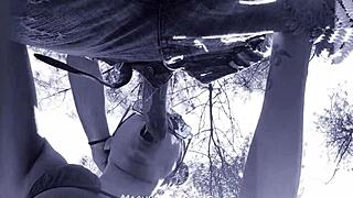 Bluee heads outdoors for a deepthroat blowjob on that monster cock with cumshot