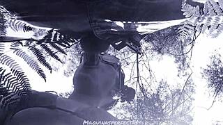 Bluee heads outdoors for a deepthroat blowjob on that monster cock with cumshot