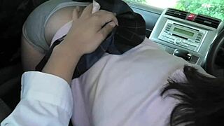 Japanese amateur moans wildly on car sex with boyfriend nearby