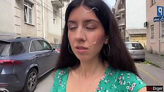 loser walks public streets cum covered face after game blowjob facial cumwalk