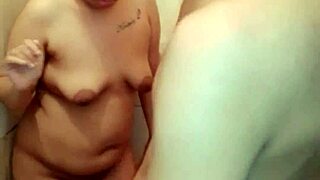 pregnant latina chubby gives tight pussy fuck in cramped bathroom