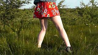 Beautiful brunette teen flashes hairy pussy ass no panties public beach doggystyle