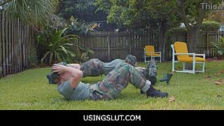 Freeuse teens Dani Blu and Callie Black drilled anytime by boot camp instructor!