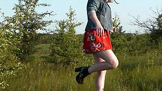 Beautiful brunette teen flashes hairy pussy ass no panties public beach doggystyle