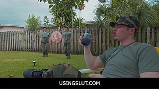 Freeuse teens Dani Blu and Callie Black drilled anytime by boot camp instructor!