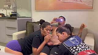 curvy latina girlfriend fulfills boyfriend's wish with big tit half-sister threesome