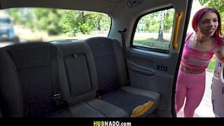 Seductive Redhead Chokes on Monster Cock Deepthroat in Taxi Backseat Wild Riding Facial Cumshot