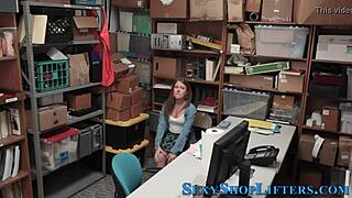 Naughty teen shoplifter caught and blasted with hot jizz on hidden cam