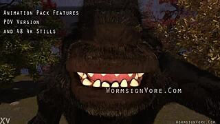 Werewolf devours monster cock from barefoot cocktail waitress!