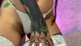 wanna see this split-tongue babe grind her hairy pussy on a pillow then take ass fuck?