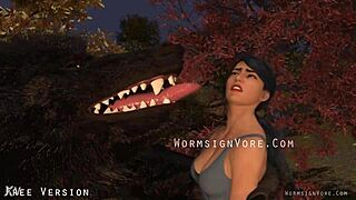 Werewolf devours monster cock from barefoot cocktail waitress!