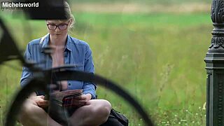 Hiking downblouse flashes saggy tits publicly exposed